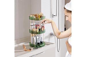 ZHIAI Rotating Makeup Organizer for Vanity, Perfume Organizer Large Bathroom Organizers and Storage, Skincare Organizers Lipstick Toiletry Spinning Holder Countertop 360 Spinning 3 Tier Green