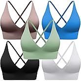 BLUELILY Adjustable Deep V Neck Bras 3/5 Pack Sports Bras for Women Padded Seamless Spaghetti Strap Criss Cross Yoga Bras