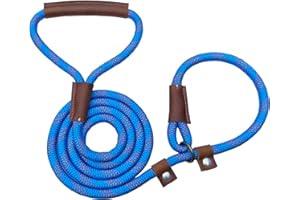 Handmade Strong Heavy Duty Rope No Pull Training Lead Leashes with Durable Leather Handles,Reflective Dog Training Lead for L