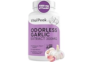 Vital Peak Odorless Garlic Extract - Allicin-Rich 300 mg Herbal Garlic Supplements for Heart, Liver, and Immune Support I Non-GMO, Gluten-Free, Vegan - 90 Garlic Capsules