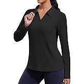 PINSPARK Long Sleeve Shirts for Women UPF 50+ Sun Shirt Workout Tops Quick Dry V Neck Athletic Running Hiking Golf Polo S-3XL