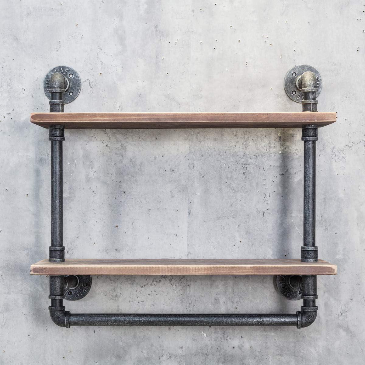 Ethemiable Industrial Vintage Pipe Bathroom Shelves,24in Wood Shelf with Towel Bar,Wall Mounted 2 Tier Storage Towel Rack,Metal Floating Shelving Towel Holder,Rustic Farmhouse Shelf