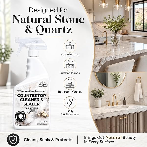 NOYATECH COUNTERTOP CLEANER & SEALER – STREAK-FREE SPRAY FOR GRANITE, MARBLE & QUARTZ | CLEANS & PROTECTS IN ONE STEP | USDA BIOPREFERRED, NON-TOXIC, NO FILM