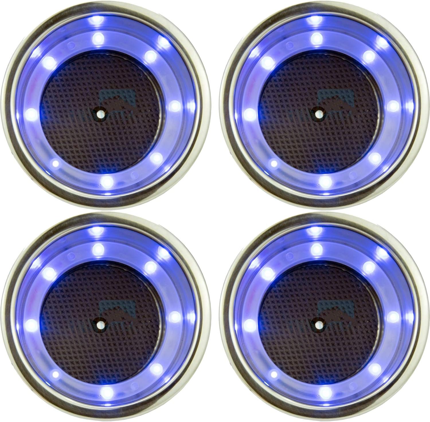 4PCS Stainless Steel 12V 8 LED Blue Light Insert Cup Drink
