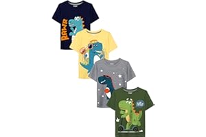 QWE Toddler Boys Short Sleeve Shirts 4-Pack Cotton Summer T-Shirts Cartoon Graphic Tops Tees 18 Months to 5T