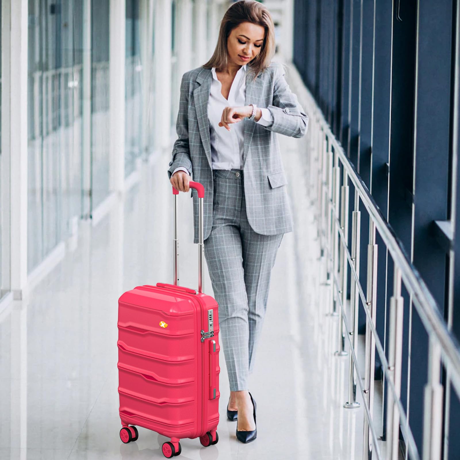 MGOB Carry On Luggage 22x14x9 Airline Approved, Hard Shell Suitcase with Spinner Wheels, PP Lightweight Luggages with TSA Lock, Carry-On Suitcases 20 Inch, Red