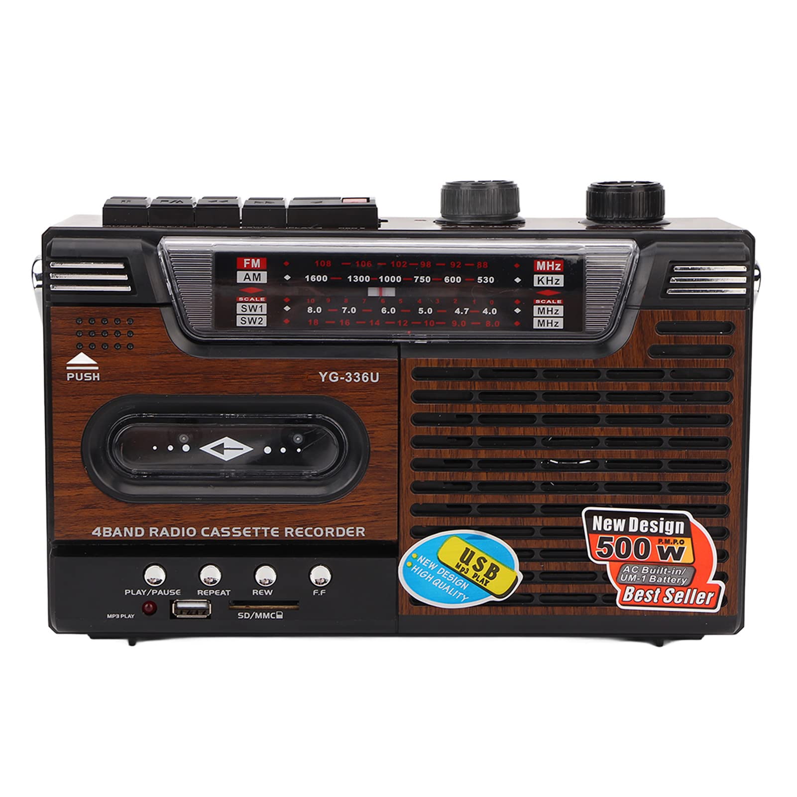 Retro Boombox Cassette Player, Retro Boombox with Cassette Player and AM/FM Radio Speaker and Earphone Jack, Vintage Tape Player Recorder Cassette Support Storage Card and USB (UK)