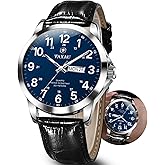 Taxau Men's Watches Leather Band Stainless Steel Quartz Analog Watch Luxury Waterproof Watches for Men Dress Men's Wrist Watch with Day Date Arabic Numeral Relojes para Hombre