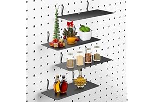 Funrous 4 Pack Pegboard Shelves Wall Organizer Peg Board Shelf Brackets Steel Tray Pegboard Accessories Organizing Tools for Craft Room Home Garage Nursery Workbench Kitchen (Black, 7 x 3 Inch)