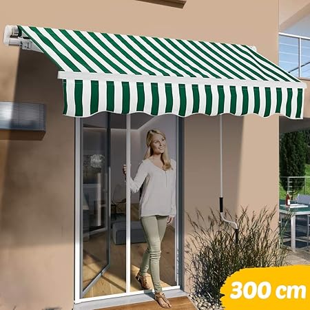 Bakaji Tenda Da Sole Balcone A Bracci Estensibili Parasole Avvolgibile Esterno Giardino A Manovella Telaio In Alluminio Dimensione 300 X 200 Cm Verde