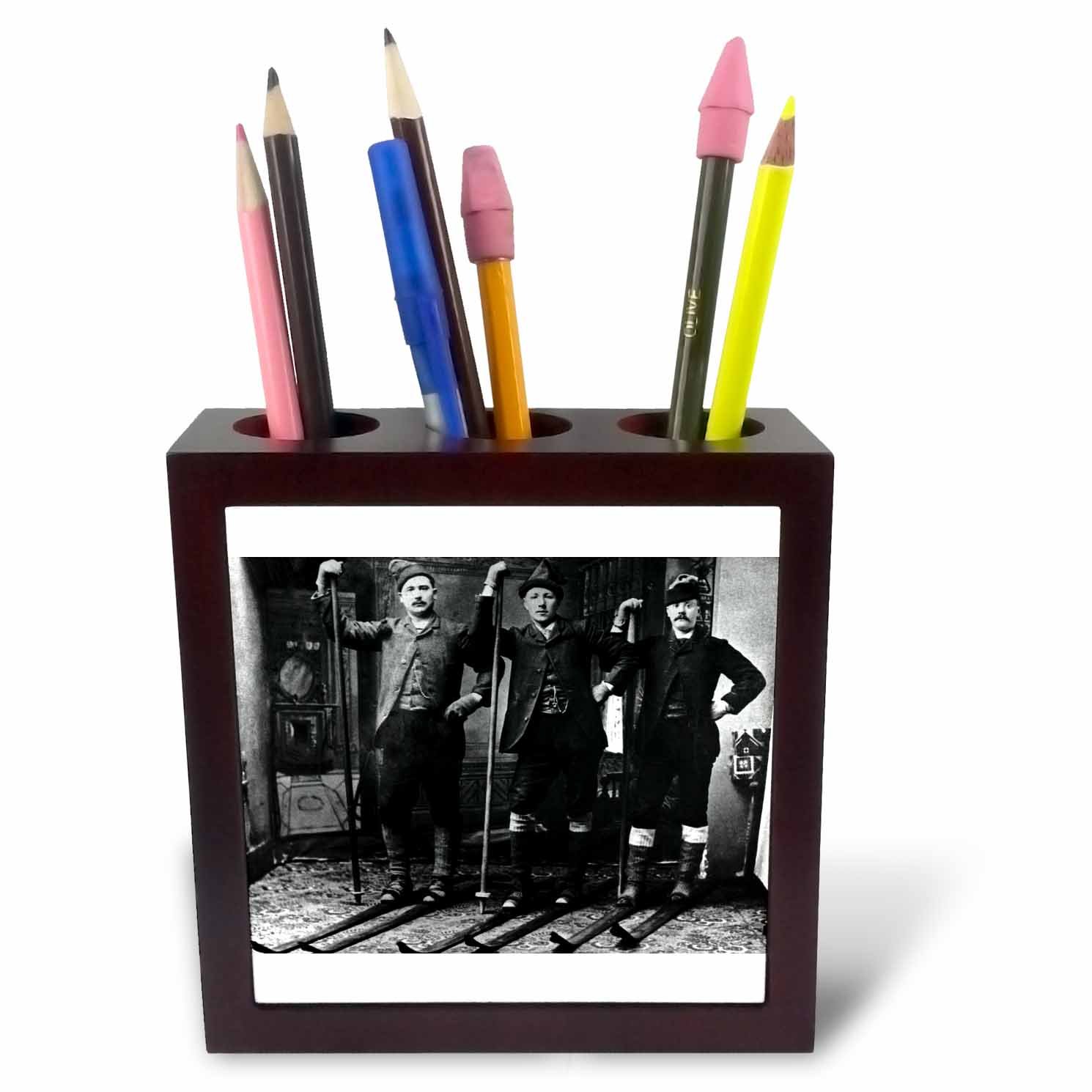 3dRose ph_6755_1 5-Inch "Nordic Ski Club Grayscale" Tile Pen Holder