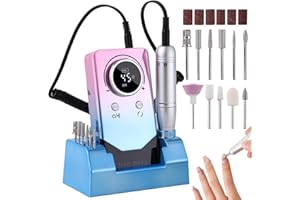 FLRONGSUN Electric 45000RPM Nail Drill Machine Rechargeable Portable Nail File Electric DIY Nail Drill Kit with Smart LCD Screen for Gel Nail Manicure and Pedicure Reflective Body etc (Gradient)