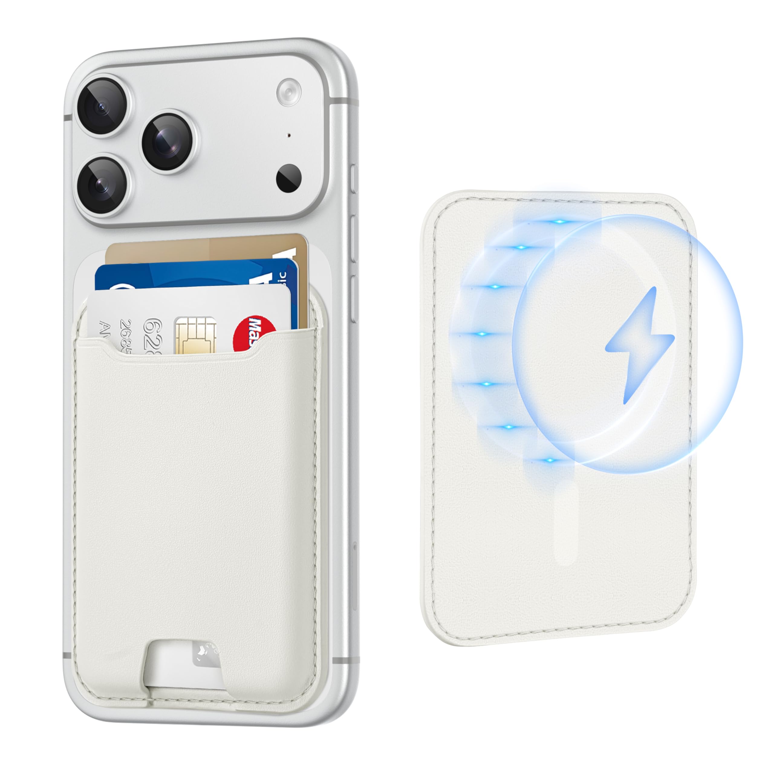 TopMade for Magsafe Wallet, Strongest Magnetic Card Holder for iPhone 17, iPhone 16/15/14/13/12 Series, Leather Magnetic Phone Wallet with Powerful Magnets, RFID Blocking, Fit 4 Cards, Milky White