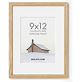 Dreamland 9x12 Picture Frame with Mat for 6x8, USA-Sourced Natural Oak Wood Photo Frames with Resistant Plexiglass, 9 x 12 Wooden Gallery Wall Frames for Art, Wall or Tabletop Display