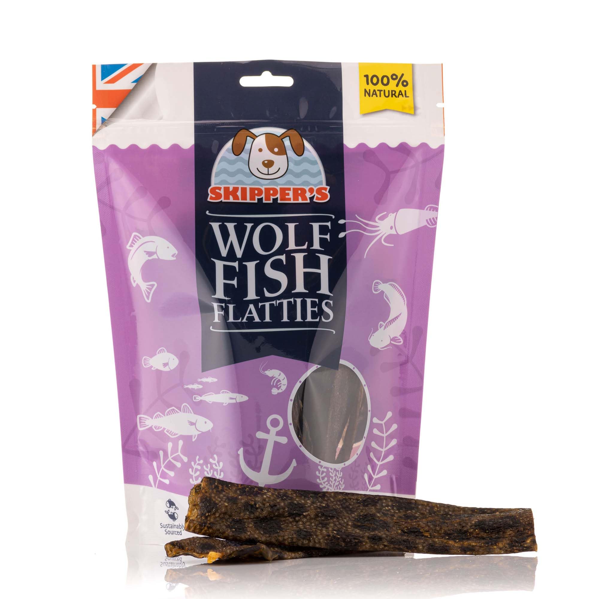 SKIPPER'S Wolf Fish Skin Flatties - Air Dried Grain Free Dog Treats, Healthy & Long Lasting Natural Dog Dental Chews, High in Protein with Essential Omega 3 & 6 Oils | Great for Teeth Regular (250g)