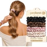 Yanibest 8 Pcs Satin Hair Ties - Thin Hair Scrunchies for Women & Girls | Silk Feeling Soft Hair Ties No Damage Frizz Free, P