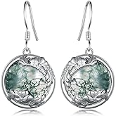 qielizhu Moss Agate Earrings 925 Sterling Silver Moss Agate Drop Dangle Earrings Jewelry Gifts for Women