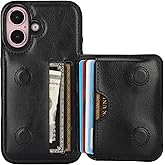 KIHUWEY Compatible with iPhone 16 Wallet Case Credit Card Holder, Premium Leather Kickstand Flip Hidden Magnetic Clasp Durable Shockproof Protective Cover for iPhone 16 6.1 inch (Black)