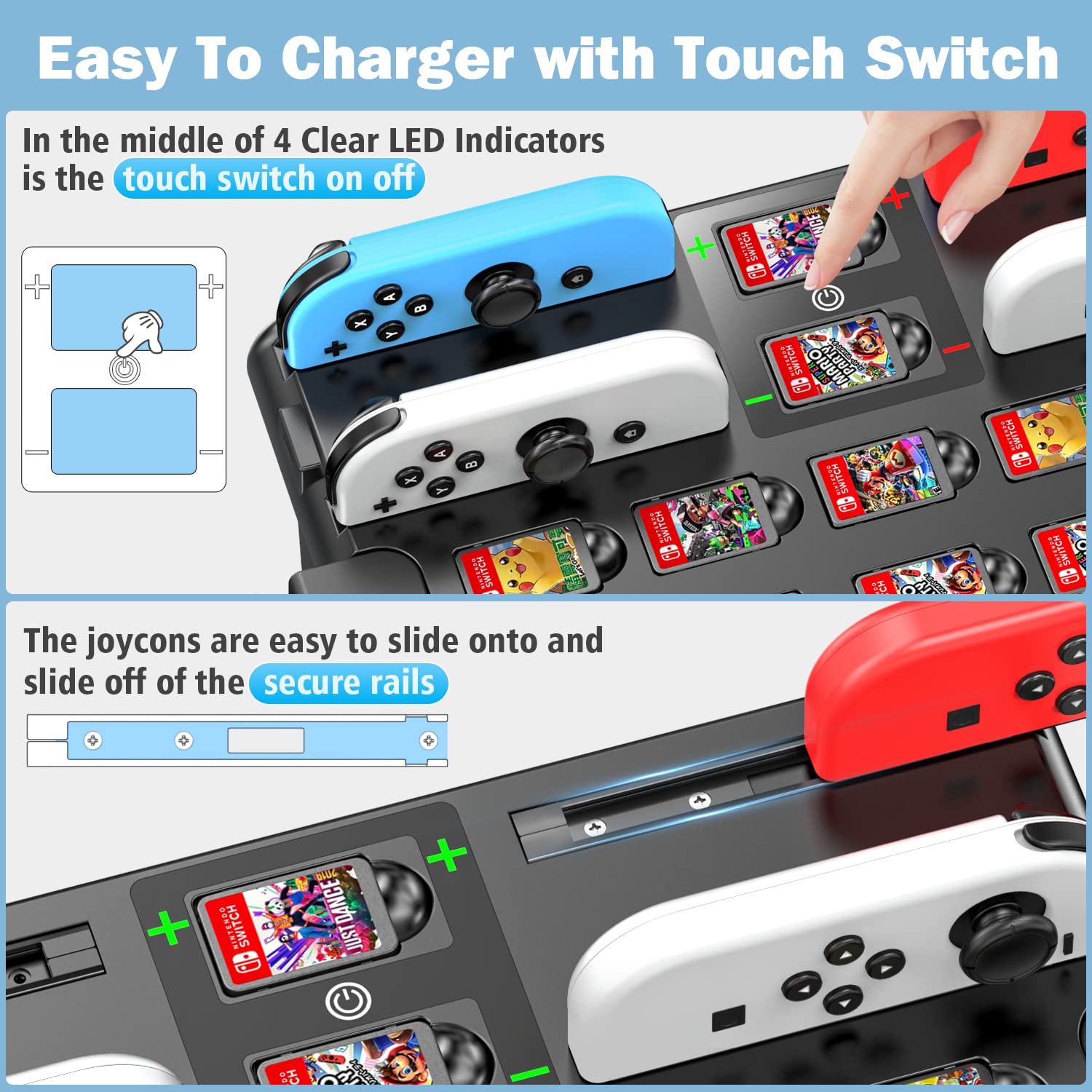 Switch Games Organizer Station with Controller Charger, Charging Dock for Nintendo Switch & OLED Joycons, Mounts, Brackets & Stands for Games, TV Dock, Pro Controller, Accessories Kit Storage