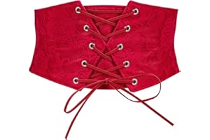 TRIWORKS Women Waist Belt Corset Lace Up Tied Waspie Elastic Wide Belt for Dresses Halloween Pirate Corset