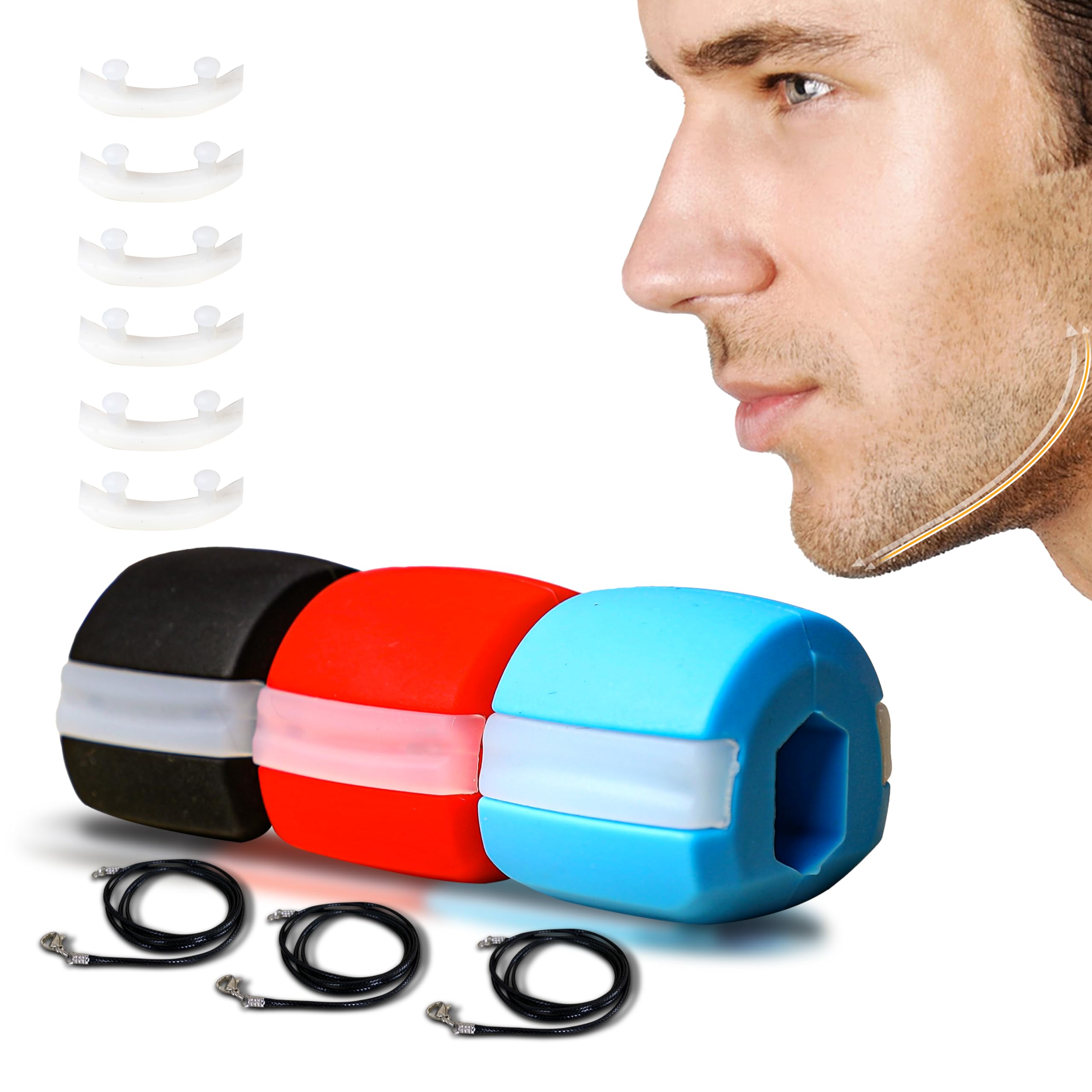 EcoNour Jaw Exerciser 3 Pack Jawline Toner Exerciser double chin removal & Enhancing Chiselled Jawline, Face Exerciser for Men & Women - With Necklace and Storage Containers