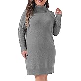 Agnes Orinda Plus Size Sweaters for Women Long Sleeve Turtleneck Warm Pullover Mini Sweater Dresses