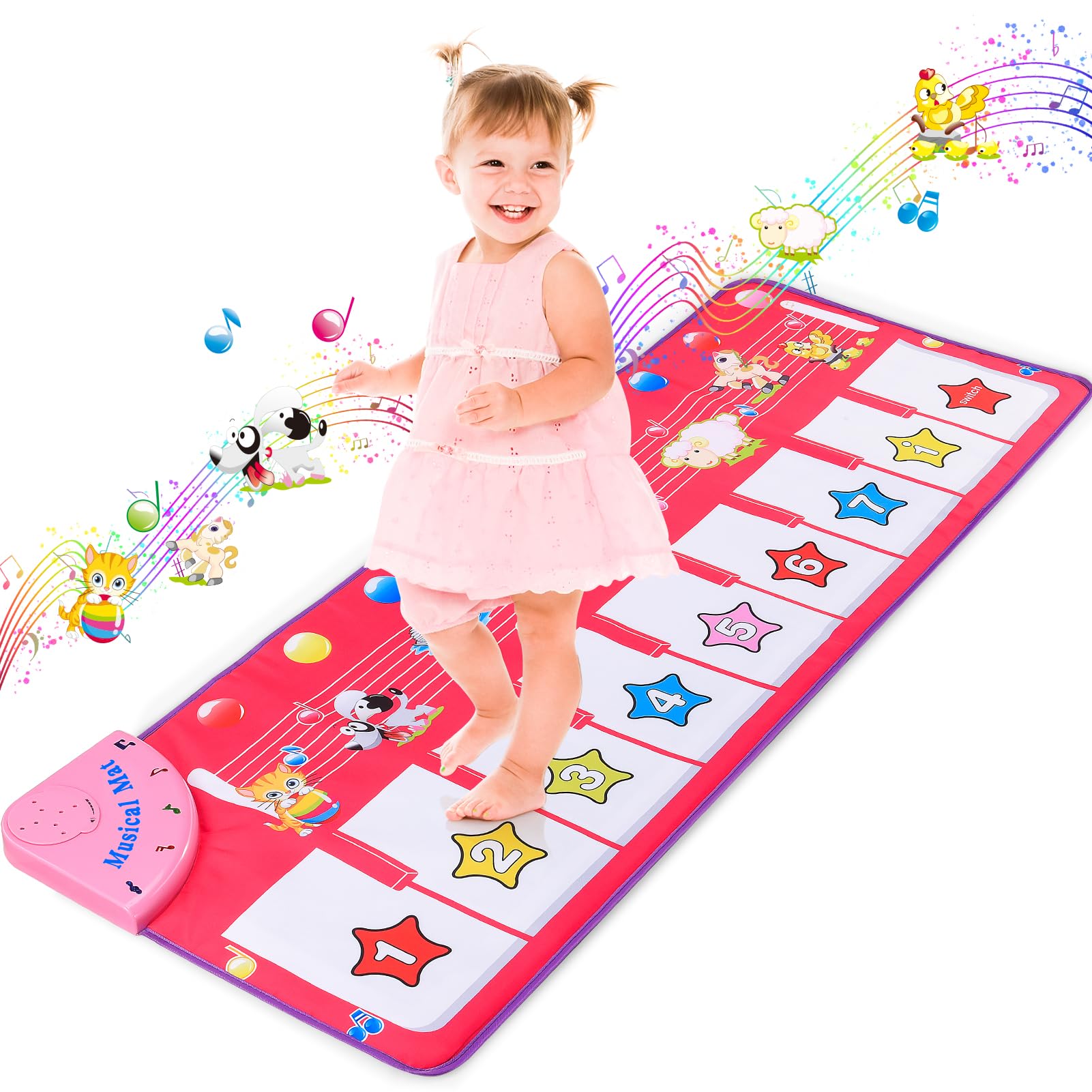Gralal Musical Toys for 1 2 3 Year Old Girls Gifts, Piano Dance Mat for Kids with 8 Animals Sounds, Early Educational Toddlers Baby Toys Birthday Present for Girls Kids - Easter Gifts