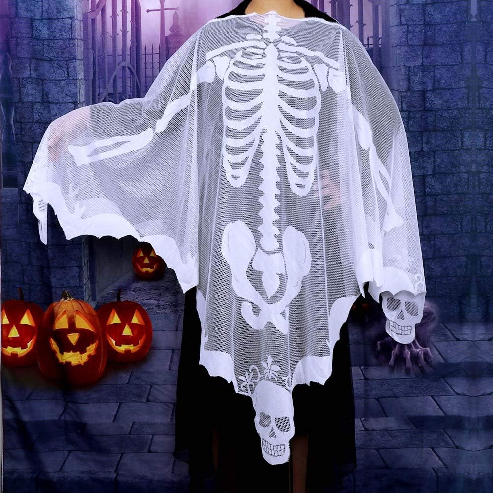 OurWarm Halloween Poncho White Lace Skeleton Poncho for Women, Day of The Dead Costume 60 x 60 Inch: Clothing