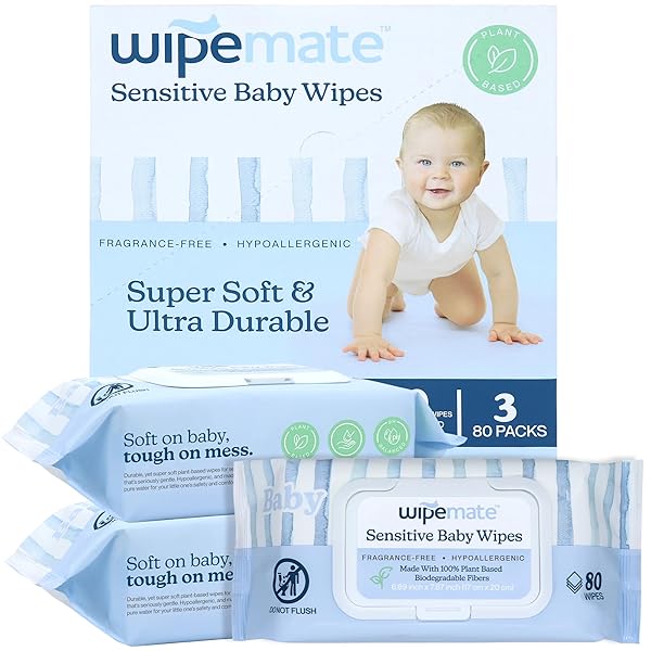 WIPEMATE EWG-VERIFIED PREMIUM BABY WIPES, 99% WATER-BASED, PLASTIC-FREE, ULTRA-SOFT PLANT-BASED WIPE, CHLORINE/ALCOHOL-FREE, PH-BALANCED, HYPOALLERGENIC CRUELTY-FREE WITH DURABLE FLIP-TOP LID 240-CT