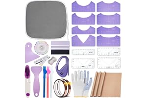 DNSGOOR Sublimation Shirts Tool Kits for Vinyl Alignment,Portable Pad for Ironing,T-Shirt Rulers Guide and Teflon Sheet for Cricut Heat Press HTV Vinyl Center Designs,Craft Sewing Accessories