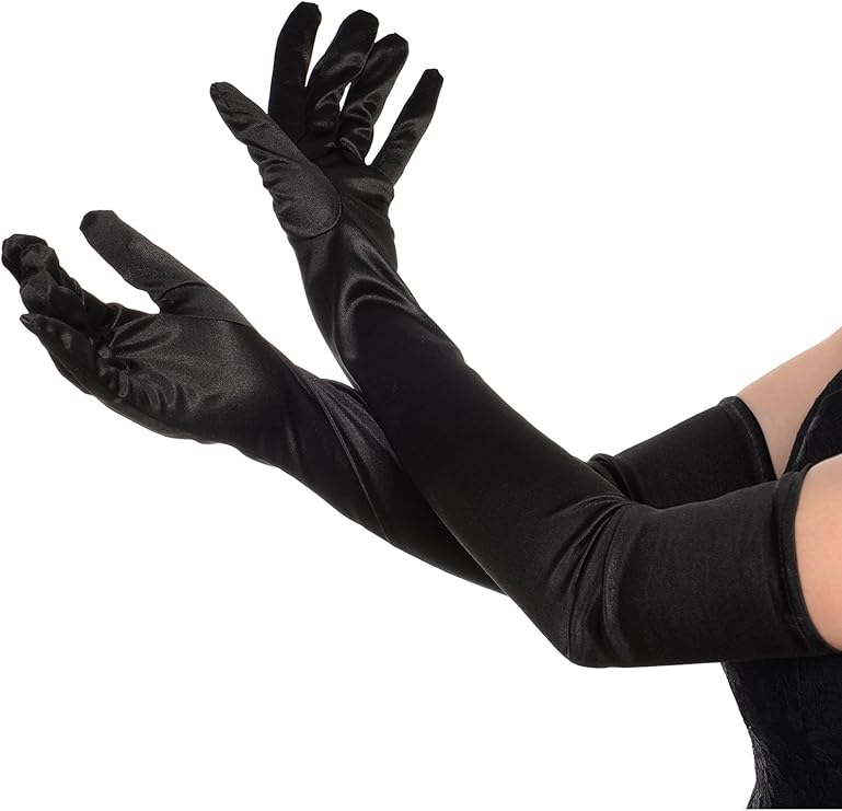 Sumind 1920s Opera Gloves Fingerless Gloves Long Satin Gloves Elbow Length(Black 1, 22 inch) at