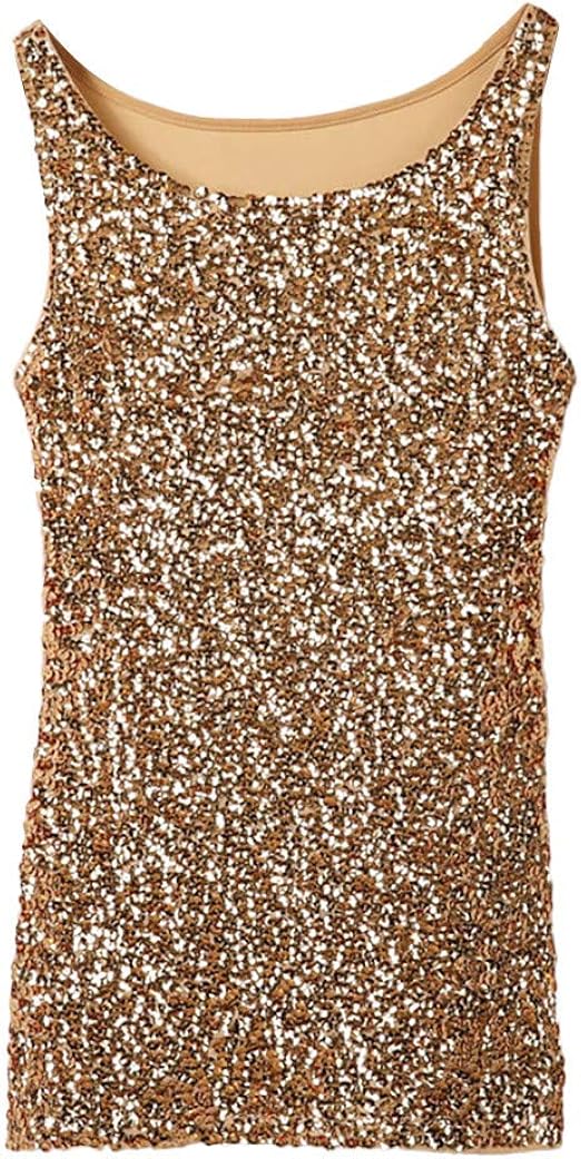 SamojoyNite Women's Sleeveless Sparkle Shimmer Camisole Vest Sequin