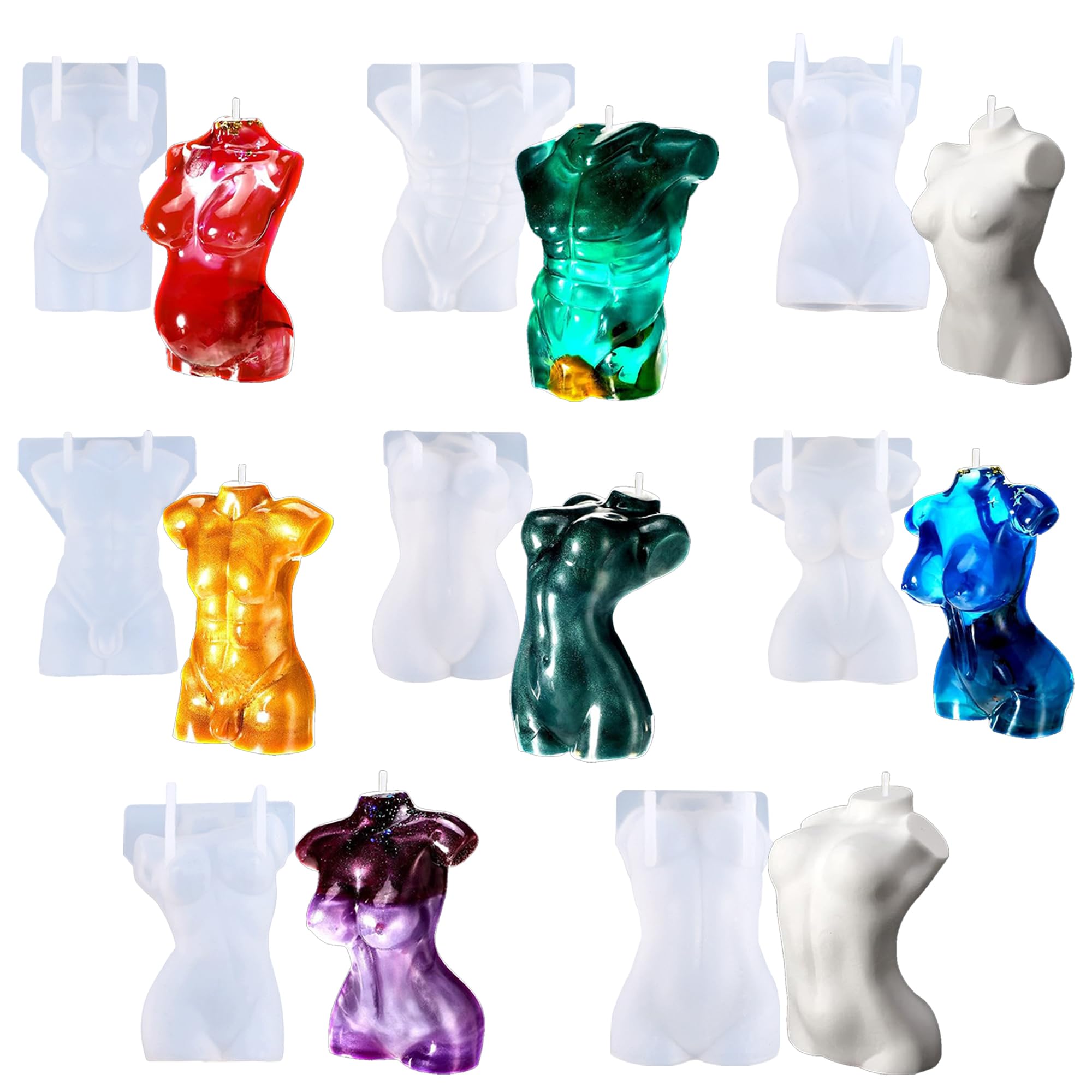 Attuslla 8 PCS Candle Molds 3D Body Jewelry Resin Casting Molds Female Male Model Shape Resin Molds for DIY Jewelry Craft