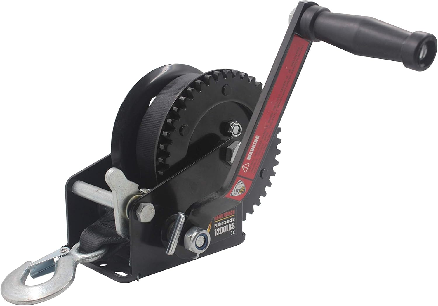 TYT 1600lbs Boat Trailer Winch, Heavy Duty Hand Winch with Strong Hook, 2-Way Ratchet Manual Winch for ATV UTV SUV Towing and Pulling with Black Strap Gear Winch - Black: Home Improvement
