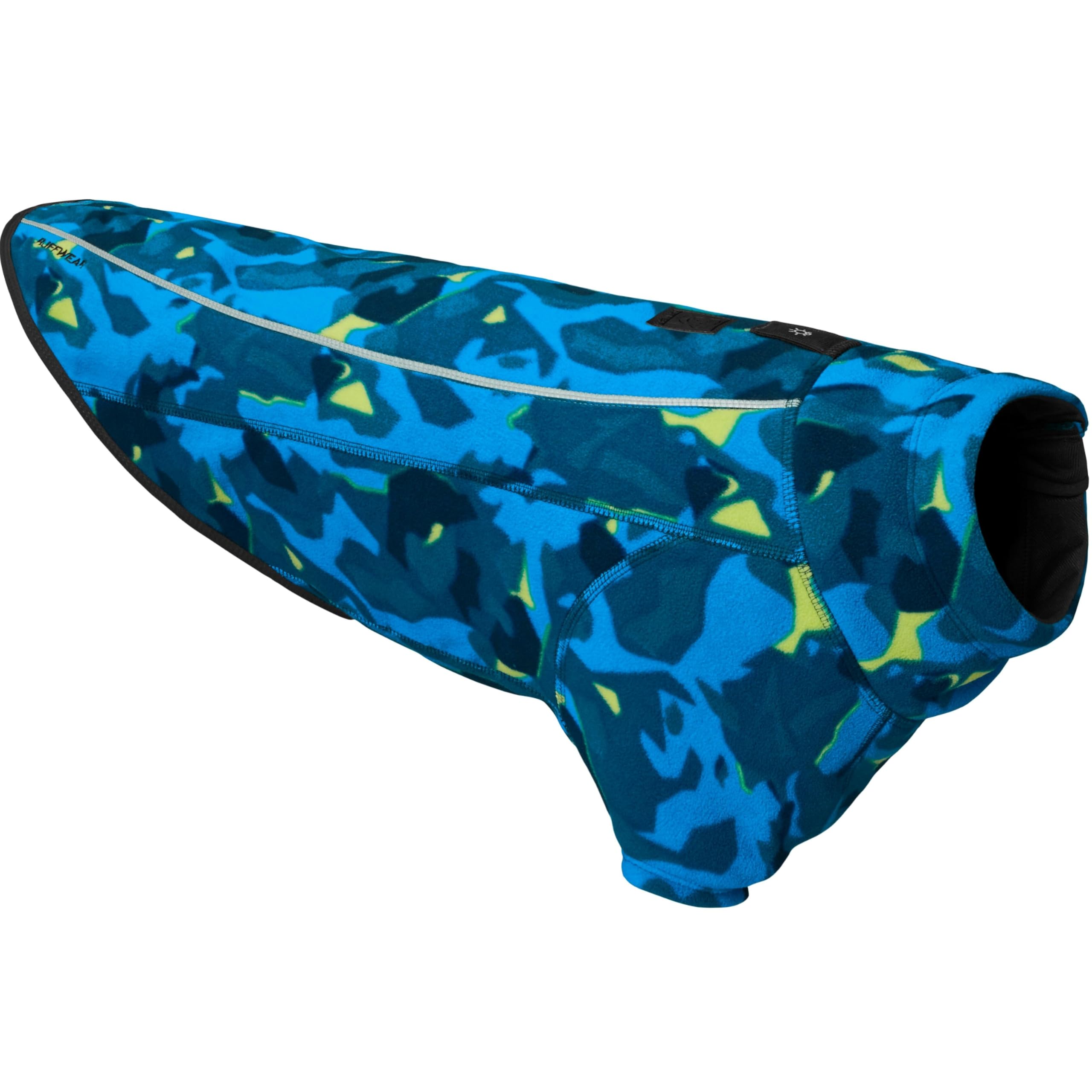 RUFFWEAR Fleece Dog Coat, Climate Changer Windproof & Fast Drying Zipped Jacket with Sleeves, for Cold Weather, Smaller Breeds, Glacier/Camo Patterned – Small (56-69cm)