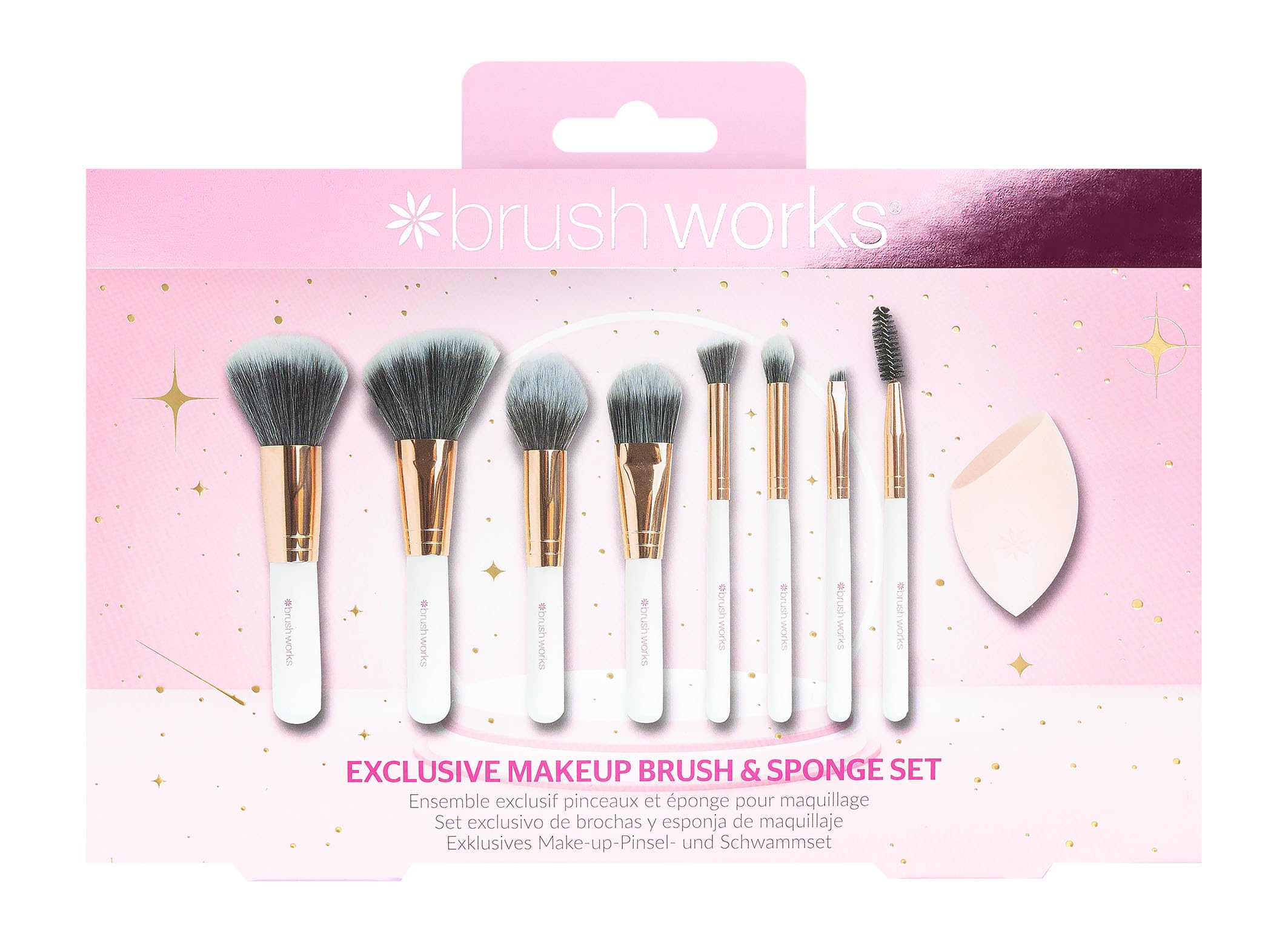 Brushworks Exclusive Makeup Brush & Sponge Set – 8-Piece Travel-Size Brush Kit with Complexion Sponge – Ultra-Soft Face & Eye Makeup Tools, Cruelty-Free & Vegan Friendly