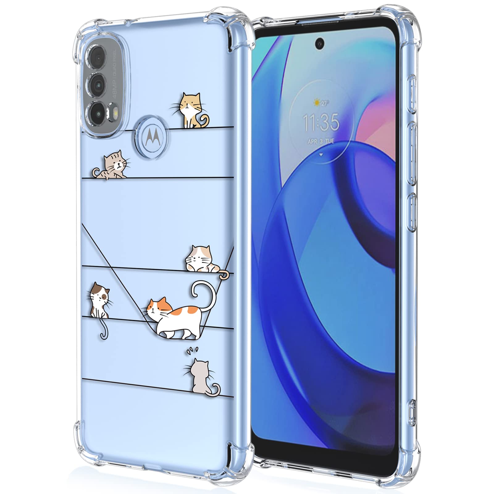 XINYEXIN Case for Motorola Moto E40 / Moto E30 / Moto E20, Painting Flower Pattern Clear Case Soft TPU Silicone Case Slim Shockproof Bumper Girl Women Phone Cover - Kitten — image 1