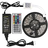 WisHome IP65 Waterproof Flexible 16.4ft 5M SMD5050 300 LEDs Color Changing RGB LED Light Strip Kit with 44 Key IR Remote Controller and 12V 5A Power Supply for Home Christmas Party Decorative