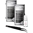 KC Republic Eyebrow Extensions Kit with 2 Trays of Mink False Eyebrows in Black, Eyebrow Extension Glue Clear & Extension Tweezers, Comes on Mixed Length Trays 5-8 mm Mix (Black 2-Pack Tray, Tweezer)