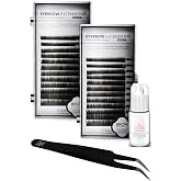 KC Republic Eyebrow Extensions Kit with 2 Trays of Mink False Eyebrows in Black, Eyebrow Extension Glue Clear &amp; Extension Tweezers, Comes on Mixed Length Trays 5-8 mm Mix (Black 2-Pack Tray, Tweezer)
