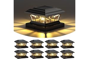 DAMAYCA 8 Pack Solar Post Cap Lights Outdoor Waterproof, Fits 4x4, 5x5, 6x6 Wooden & Vinyl Fence Decks, Edison LED Bulb with Warm & Cool White Light Modes (Classic Black, 8)