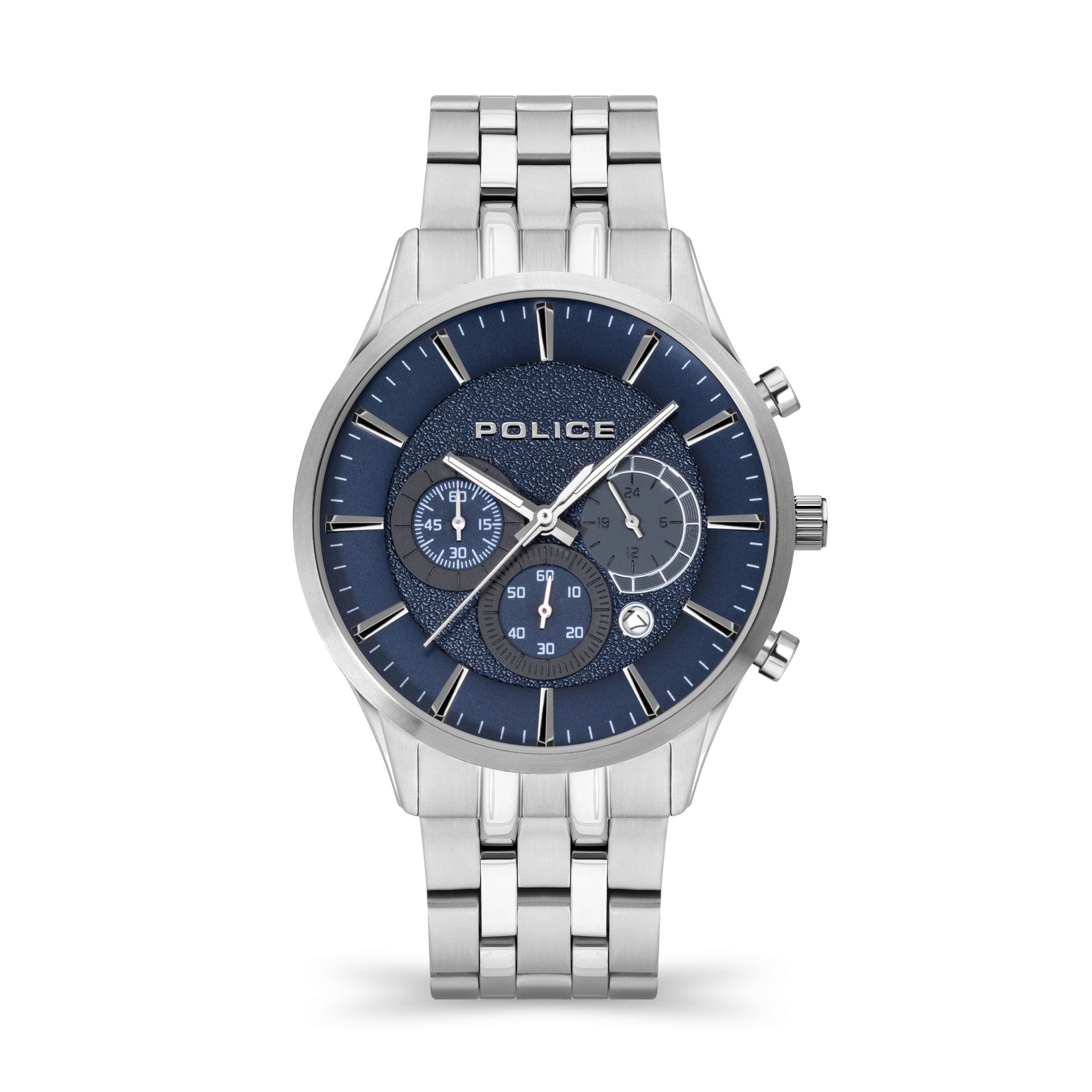 Police Cage Mens Chronograph Watch with Blue Dial and Stainless Steel Bracelet, 44mm Stainless Steel Case in Branded Watch Box PEWJI2194301-2 Year Warranty