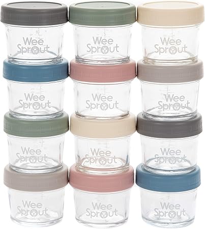 Weesprout Glass Baby Food Storage Containers 12 Set 4 Oz Baby Food Jars With Lids Freezer Storage Reusable Small Glass Baby Food Containers Microwave Dishwasher Friendly For Infants Babies Amazon Co Uk Baby