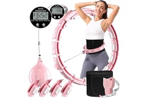 Cozylady Smart Weighted Workout Hoop for Adult Weight Loss,Waist Fitness Circle with Ball, Silent Hoop with 20 Adjustable Links,Exercise Belt & Measuring Ruler-Abs Exercise Equipment for Home（Pink）