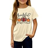CAZYCHILD Kids Thanksgiving Shirts for Boy Girl Fall T-Shirt Pumpkin Graphic Thankful Grateful Youth Tee Tops 8-14 Years