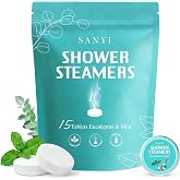 Shower Steamers Aromatherapy 15Pack, Eucalyptus &amp; Mint, Gifts for Men Women | Shower Bombs, Natural Essential Oil, Self Care, Boo Basket Christmas Stocking Stuffers for Men Women, Sinus Relief Congestion