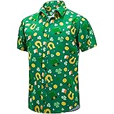 J&DHUASHA Mens St Patrick's Day Shirt Shamrock Irish Printed Green Clover Hawaiian Button Down Short Sleeves Shirts