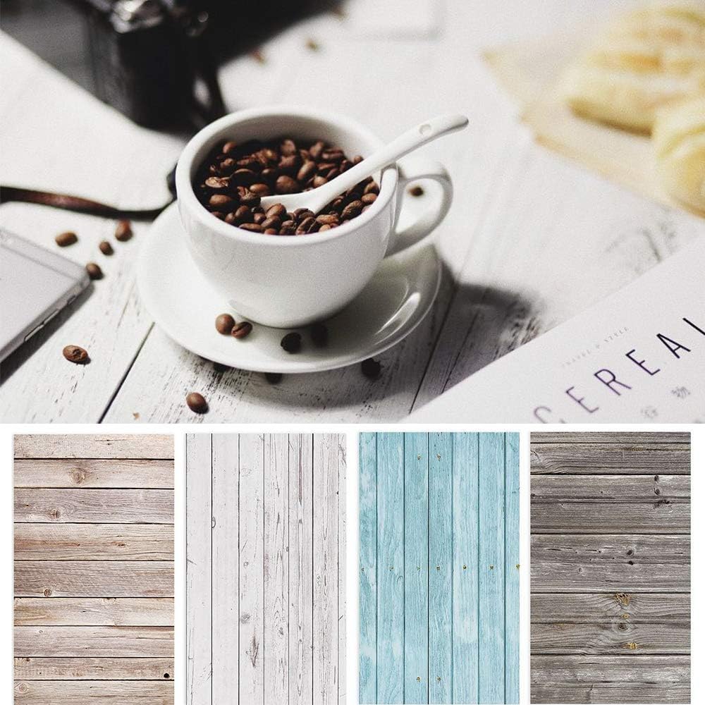 Bcolor Food Photo Backdrop Photography Background Paper Wood 4 Pack Kit 22x34Inch/ 56x86cm Flat Lay Props Double Sided for Product Tabletop Photoshoot Pictures, 8 Pattern