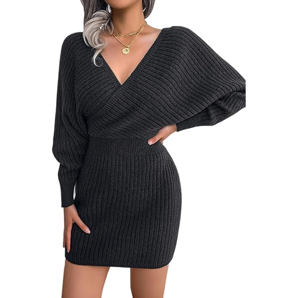 Women Bodycon Sweater Dresses for Long Sleeve Knitted Clothes Dresses Black  S at Amazon Women's Clothing store