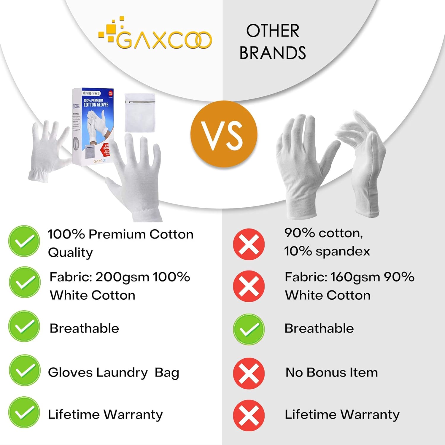 Extra Large, XL Moisturizing Gloves OverNight Bedtime Cotton Cosmetic Inspection Premium Cloth Quality Eczema Dry Sensitive Irritated Skin Spa Therapy Secure Wristband … (8 Pack) : Beauty